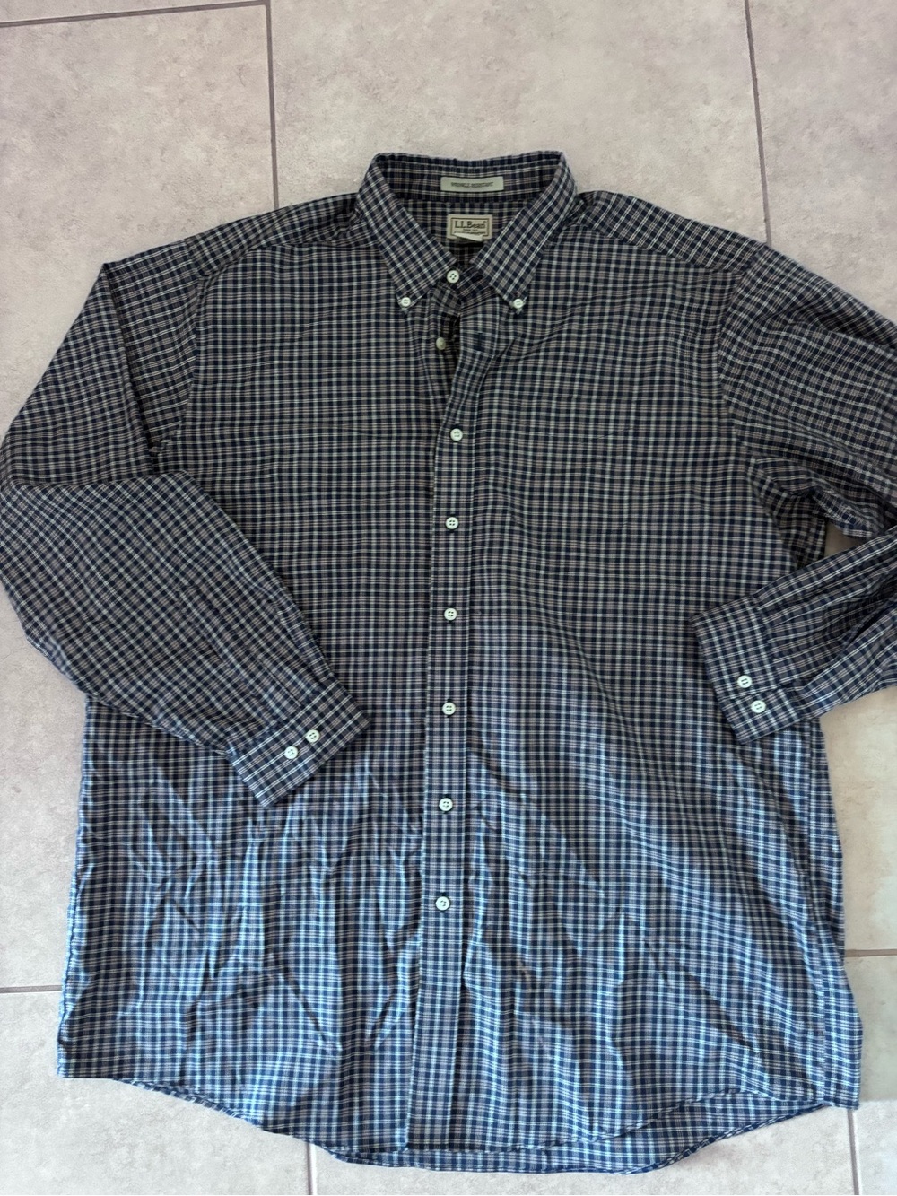 L.L. Bean Men’s Navy and Black Plaid Button-Down Shirt